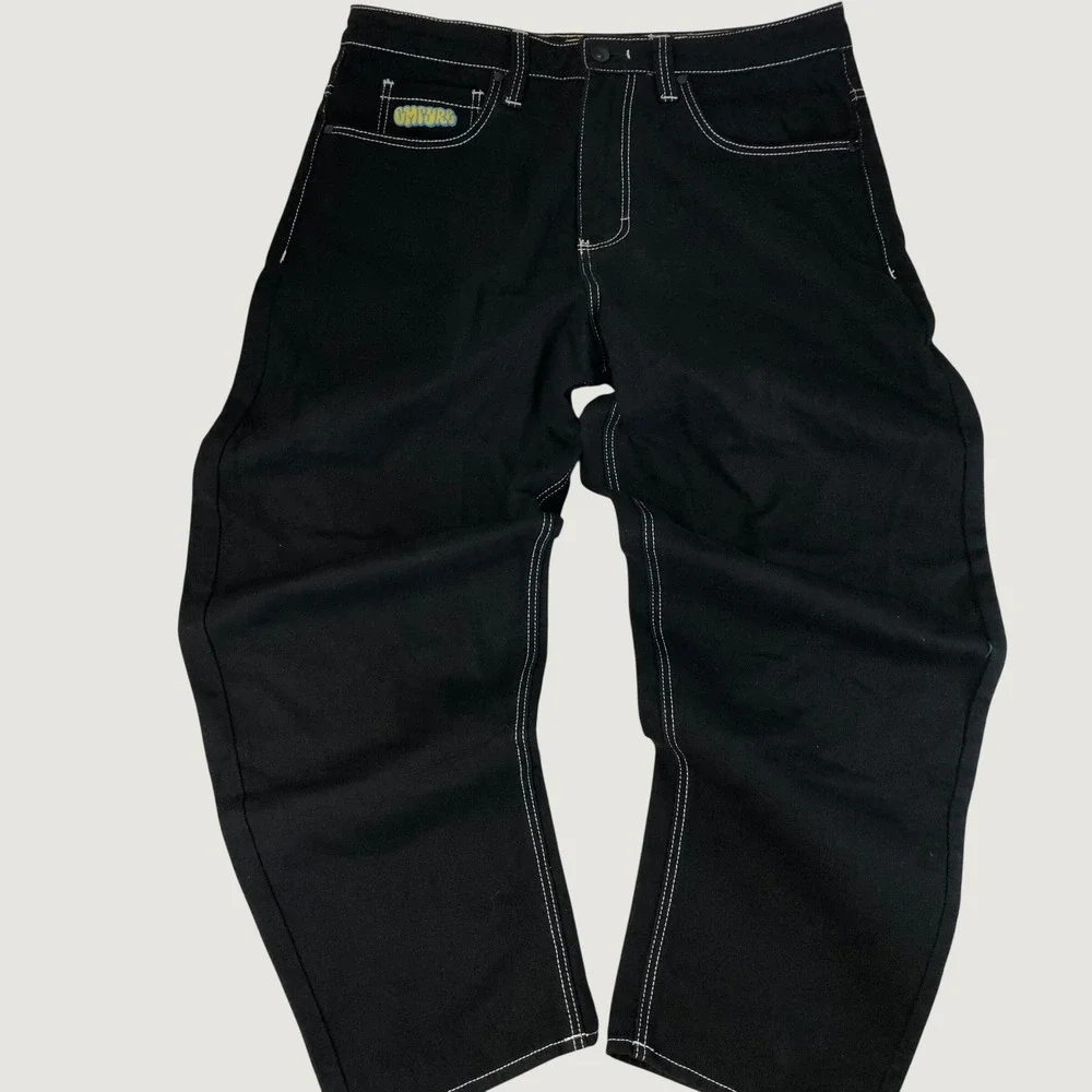 Empyre Black Pants Mens 34x30 Relaxed Skater Grunge Y2K Embroidered Graffiti Cat